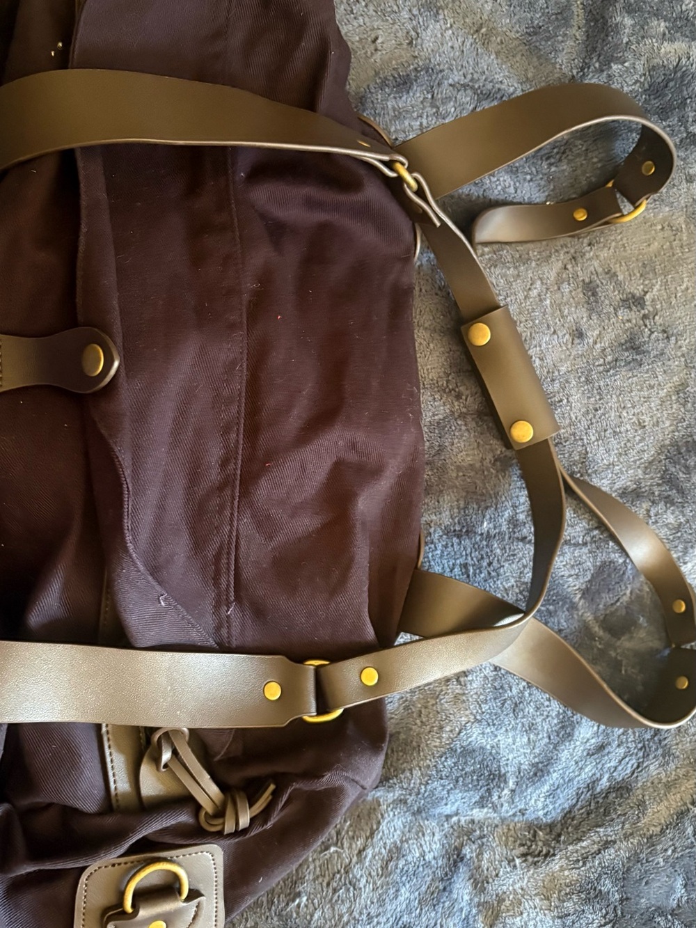 Men's Brown Canvas Duffel Bag with Taupe Straps